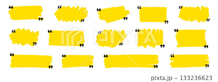 Quotation mark text box frame set. Hand drawn marker brush stroke text message frame background. Quotation mark dialog speech, square, chat banner design template. Vector 133236623