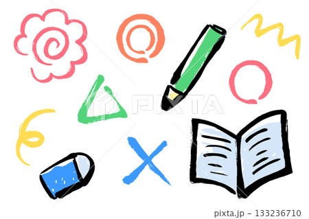 筆タッチの学習関連イラストセット 筆タッチの学習関連イラストセット 133236710