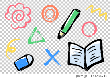 筆タッチの学習関連イラストセット 筆タッチの学習関連イラストセット 133236710