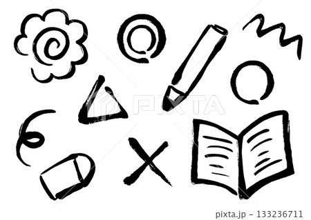 筆タッチの学習関連イラストセット 筆タッチの学習関連イラストセット 133236711