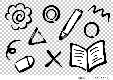 筆タッチの学習関連イラストセット 筆タッチの学習関連イラストセット 133236711