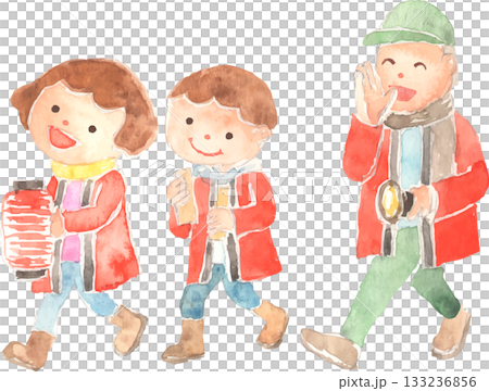 父母與孩子巡邏防火的向量圖 133236856