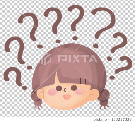 Illustration of a girl surrounded by question marks Illustration of a girl surrounded by question marks 133237329