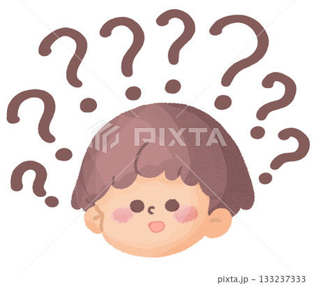 クエスチョンマークに囲まれた男の子のイラスト クエスチョンマークに囲まれた男の子のイラスト 133237333