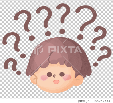 Illustration of a boy surrounded by question marks Illustration of a boy surrounded by question marks 133237333