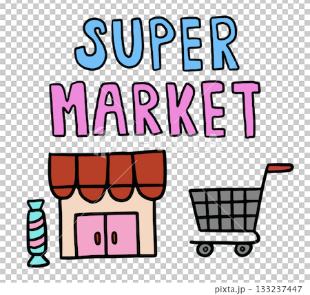 Cute hand drawn illustrations of supermarket, candy and shopping cart for decoration, grocery shopping, store front, food, snack, drinks, stickers, icon, font, typography, text, message, cute patch Cute hand drawn illustrations of supermarket, candy and shopping cart for decoration, grocery shopping, store front, food, snack, drinks, stickers, icon, font, typography, text, message, cute patch 133237447