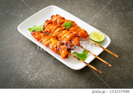 grilled chicken skewer with herbs and spices 133237490