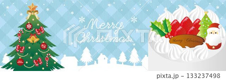 クリスマスの横長バナーイラスト、ケーキとツリー、背景デザイン 背景 フレーム 素材 クリスマスの横長バナーイラスト、ケーキとツリー、背景デザイン 背景 フレーム 素材 133237498