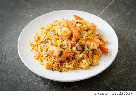 fried shrimps fried rice on plate 133237517