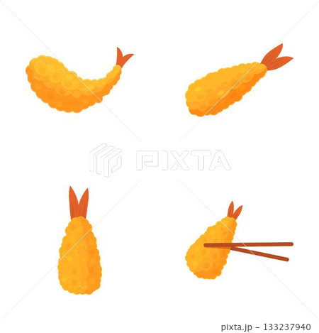 Cartoon tempura shrimp collection on white background 133237940