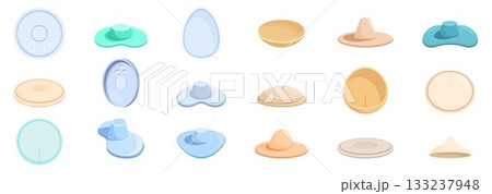 Breast pads icons set. Different types of breast milk pads for nursing mothers 133237948