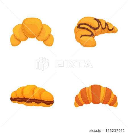 Collection of four different styled croissant illustrations, perfect for bakery themes 133237961
