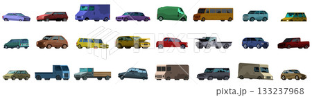 Abandoned broken car icon set. Large set of various cars and trucks driving on white background Abandoned broken car icon set. Large set of various cars and trucks driving on white background 133237968