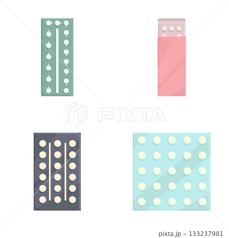 Set of flat design medication pill blister pack icons Set of flat design medication pill blister pack icons 133237981
