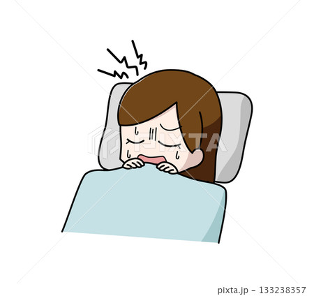 睡眠中にうなされている女性のイラスト 睡眠中にうなされている女性のイラスト 133238357