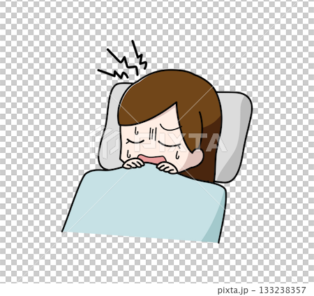 睡眠中にうなされている女性のイラスト 睡眠中にうなされている女性のイラスト 133238357