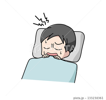 睡眠中にうなされている男性のイラスト 睡眠中にうなされている男性のイラスト 133238361
