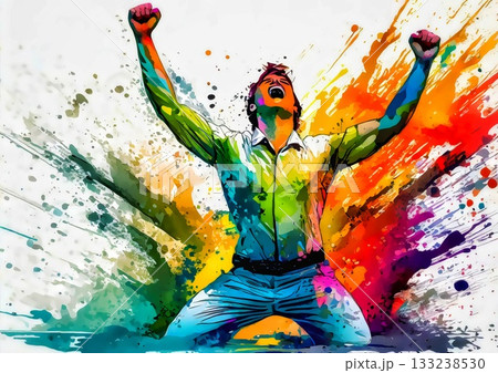 ガッツポーズする男性のシルエットイラスト 133238530