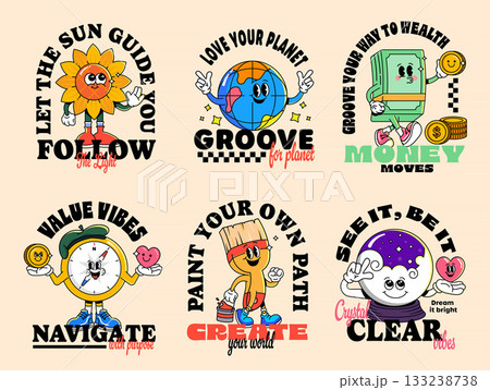 Groovy Motivational Character Set Groovy Motivational Character Set 133238738
