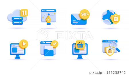 Modern 3d blue Icons 133238742