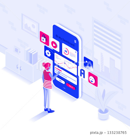 Flat color Modern Isometric Illustration design - Manage your dashoard Flat color Modern Isometric Illustration design - Manage your dashoard 133238765