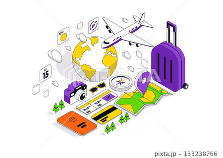 Modern Isometric Illustration design - Travel App Modern Isometric Illustration design - Travel App 133238766