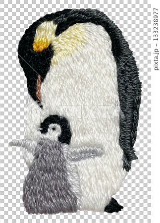 【ペンギンの親子】手刺繍イラスト素材 133238977