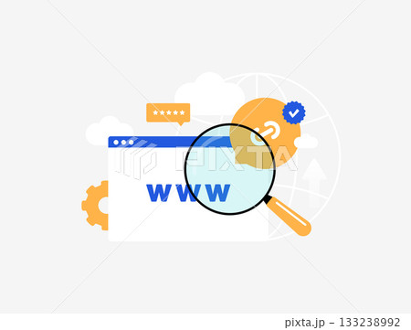 Domain authority metric predicts SEO success. Website trust signals and ranking factors. Domain authority score climbs with powerful backlinks. 2026 trend search visibility vector illustration 133238992