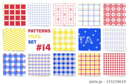 Set of Colorful Seamless Check Patterns. Geometric Gingham Tiles with Modern Asian Decorative Motifs for Textile, Retro Poster and Celebration Design. Set of Colorful Seamless Check Patterns. Geometric Gingham Tiles with Modern Asian Decorative Motifs for Textile, Retro Poster and Celebration Design. 133239019