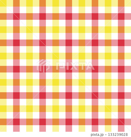Warm gingham seamless pattern. Soft colorful red yellow check background for wrapping, picnic themes and decorative layouts. Vector seamless pattern square tile. 133239028