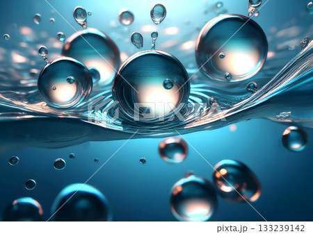 抽象的な青い波と水しぶきの背景 133239142