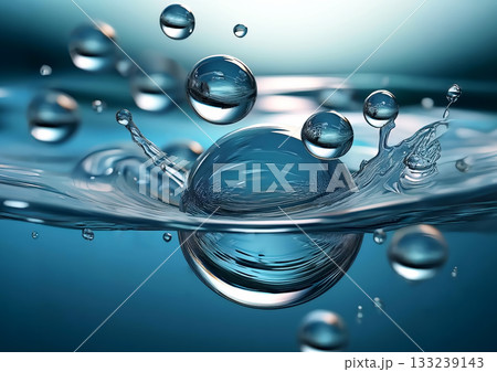 抽象的な青い波と水しぶきの背景 133239143
