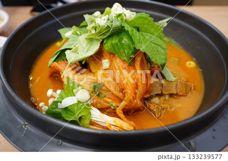 Spicy Korean Kimchi Stew with Pork Ribs and Aged Kimchi Spicy Korean Kimchi Stew with Pork Ribs and Aged Kimchi 133239577
