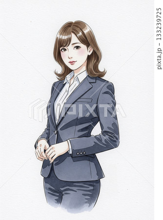 質感のある和紙に繊細な日本人の水彩イラスト 133239725