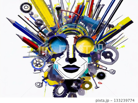 抽象的で芸術的な女性の顔のイラスト 抽象的で芸術的な女性の顔のイラスト 133239774