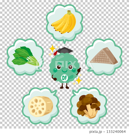 各種富含膳食纖維的食物和膳食纖維角色插圖集 133240064