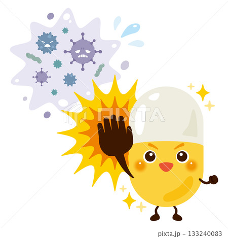 病気を治療するカプセル薬のキャラクターイラスト 133240083