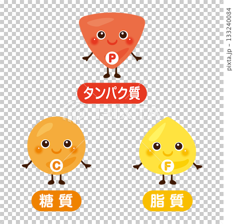 三大栄養素のキャラクターイラストセット 日本語 三大栄養素のキャラクターイラストセット 日本語 133240084