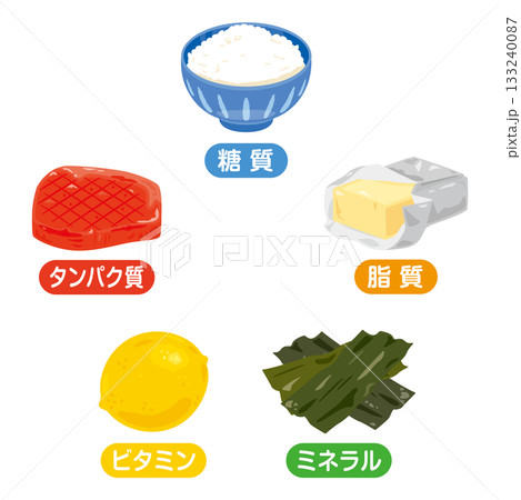五大栄養素の食品イラストセット 日本語 五大栄養素の食品イラストセット 日本語 133240087