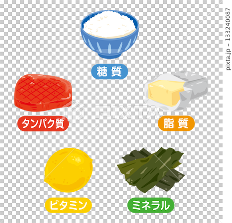 五大栄養素の食品イラストセット 日本語 五大栄養素の食品イラストセット 日本語 133240087