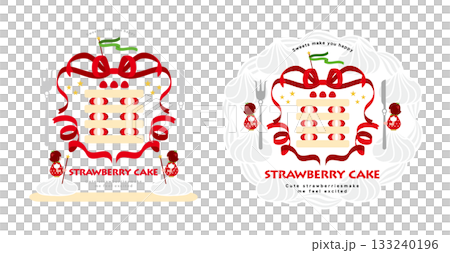 可愛女孩與草莓蛋糕的插圖 133240196