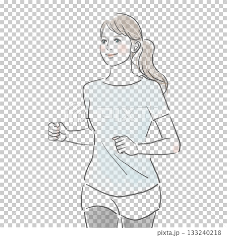 A young woman with a ponytail jogging with a smile A young woman with a ponytail jogging with a smile 133240218