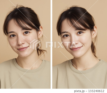 女性の肌の比較写真 before/after 女性の肌の比較写真 before/after 133240612