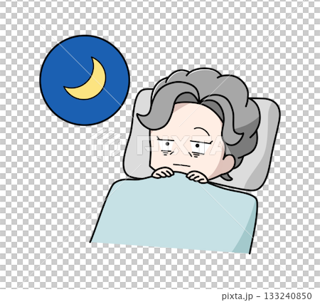 Illustration of an elderly woman who can't sleep because her eyes are awake Illustration of an elderly woman who can't sleep because her eyes are awake 133240850