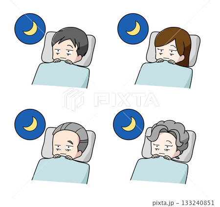 目がさえて眠れない大人のイラスト4種類セット 133240851