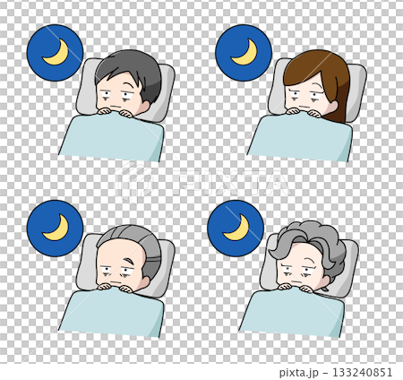 目がさえて眠れない大人のイラスト4種類セット 133240851