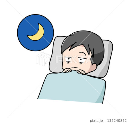 目がさえて眠れない男性のイラスト 133240852
