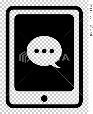 Flat icon of a tablet device with a chat symbol 133241158