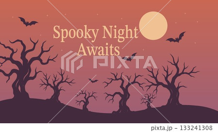 Spooky Halloween Night Scene with Full Moon Spooky Halloween Night Scene with Full Moon 133241308