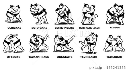 相撲技法アイコンセット(10種類)、Sumo Technique Icon Set (10 Type 相撲技法アイコンセット(10種類)、Sumo Technique Icon Set (10 Type 133241333